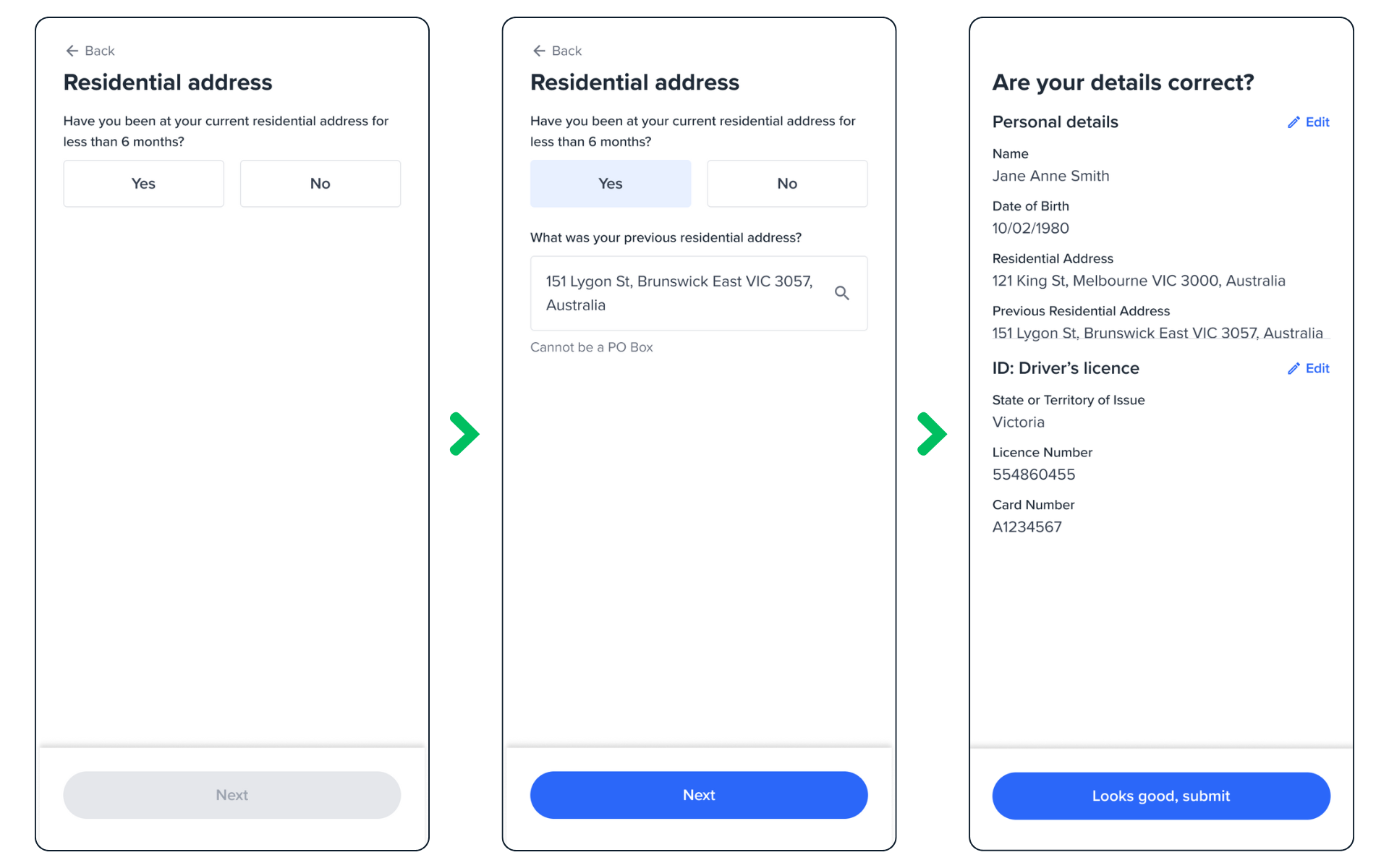 Previous address form screenshot